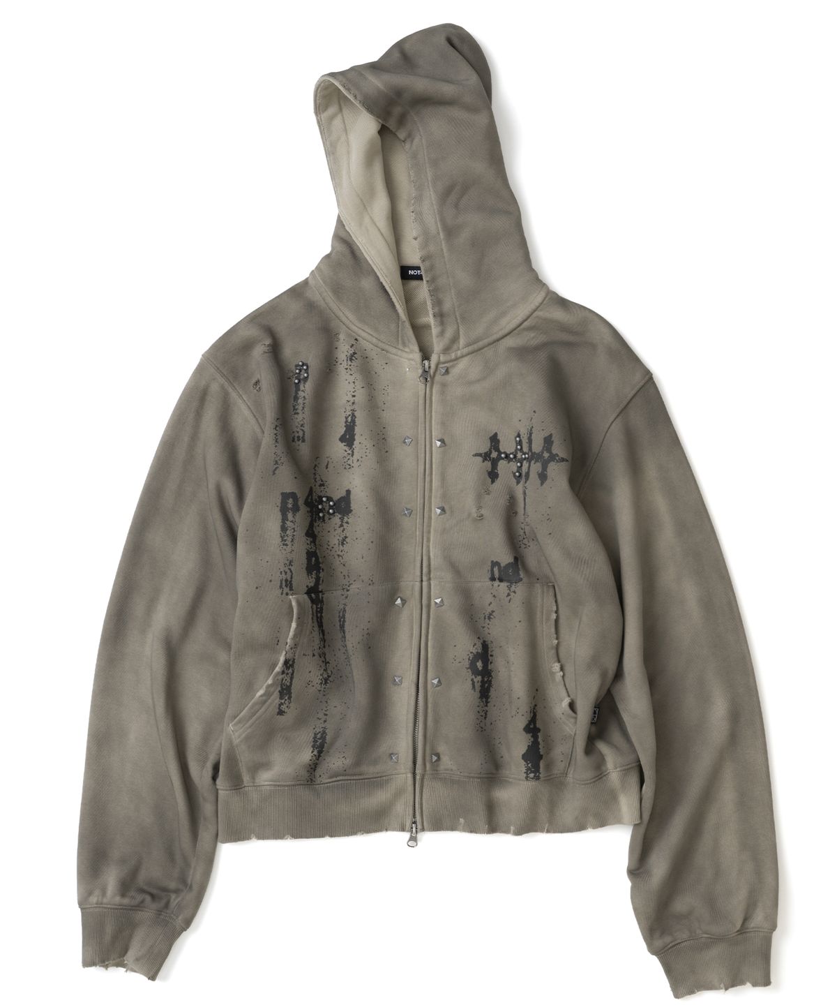 낫포너드(NOT4NERD) Stud Oil Washed Hood Zip Up - Beige