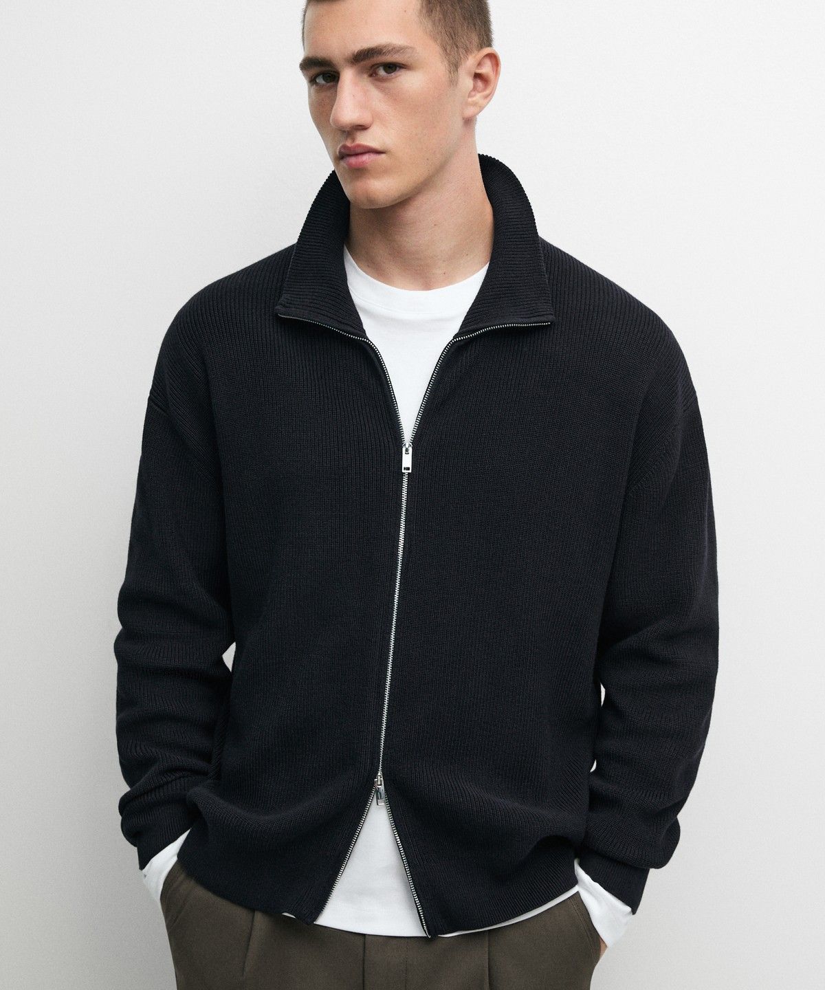마시모두띠(MASSIMO DUTTI) 100% 코튼 골지 니트 가디건