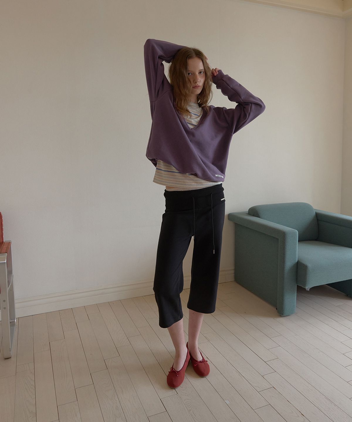 어패럴아카이브(APPAREL ARCHIVE) Pins folding banding capri pants - Black