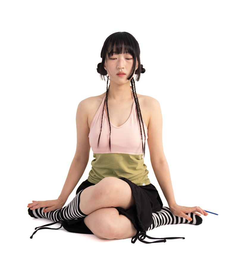 Color block halter bra top (Pink&Green)