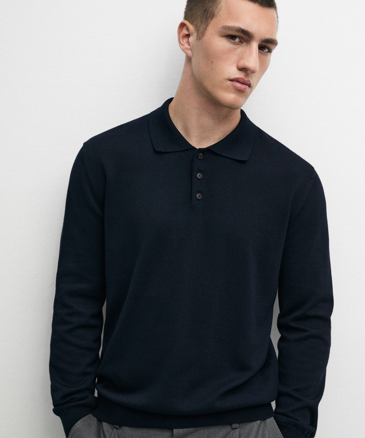 마시모두띠(MASSIMO DUTTI) 100% 코튼 니트 폴로 스웨터