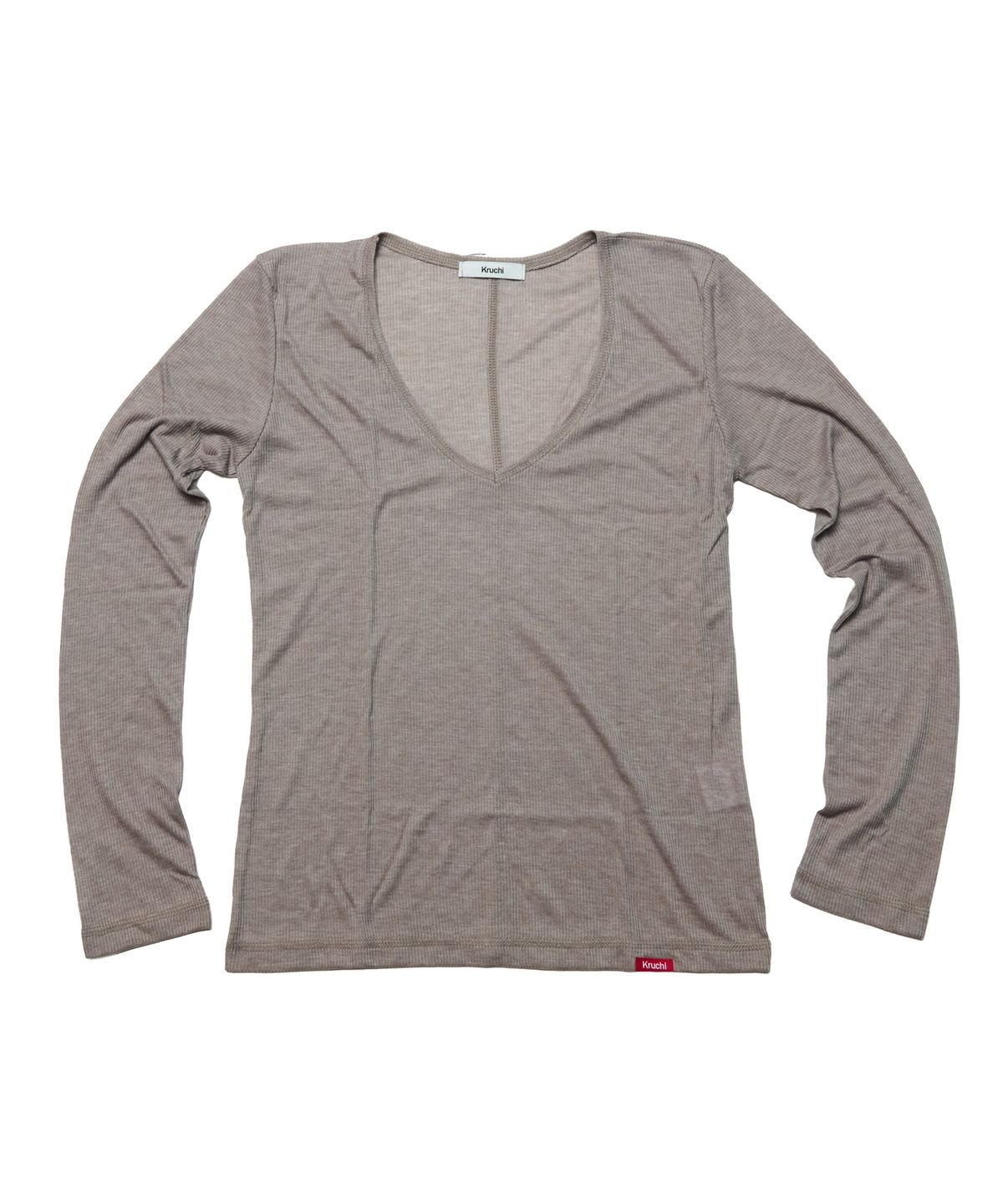 크루치(KRUCHI) V-Neck Long-Sleeve Top (MOCHA) WOMENS