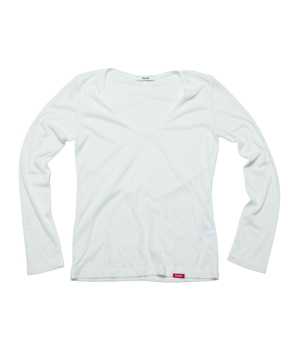 크루치(KRUCHI) V-Neck Long-Sleeve Top (WHITE) WOMENS