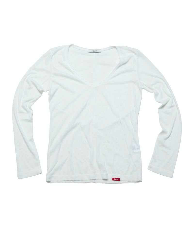 V-Neck Long-Sleeve Top (WHITE) WOMENS