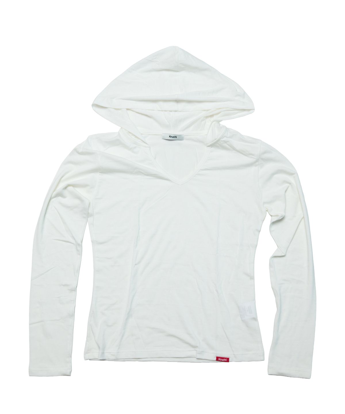 크루치(KRUCHI) Tencel Long-Sleeve V-Neck Hoodie (WHITE) WOMENS