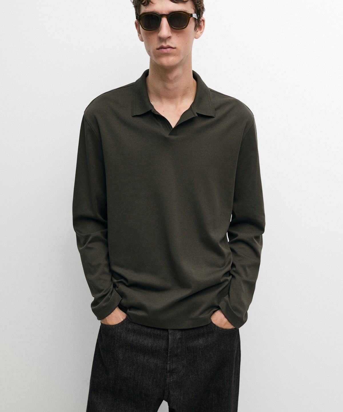 마시모두띠(MASSIMO DUTTI) 100% 코튼 긴소매 폴로셔츠