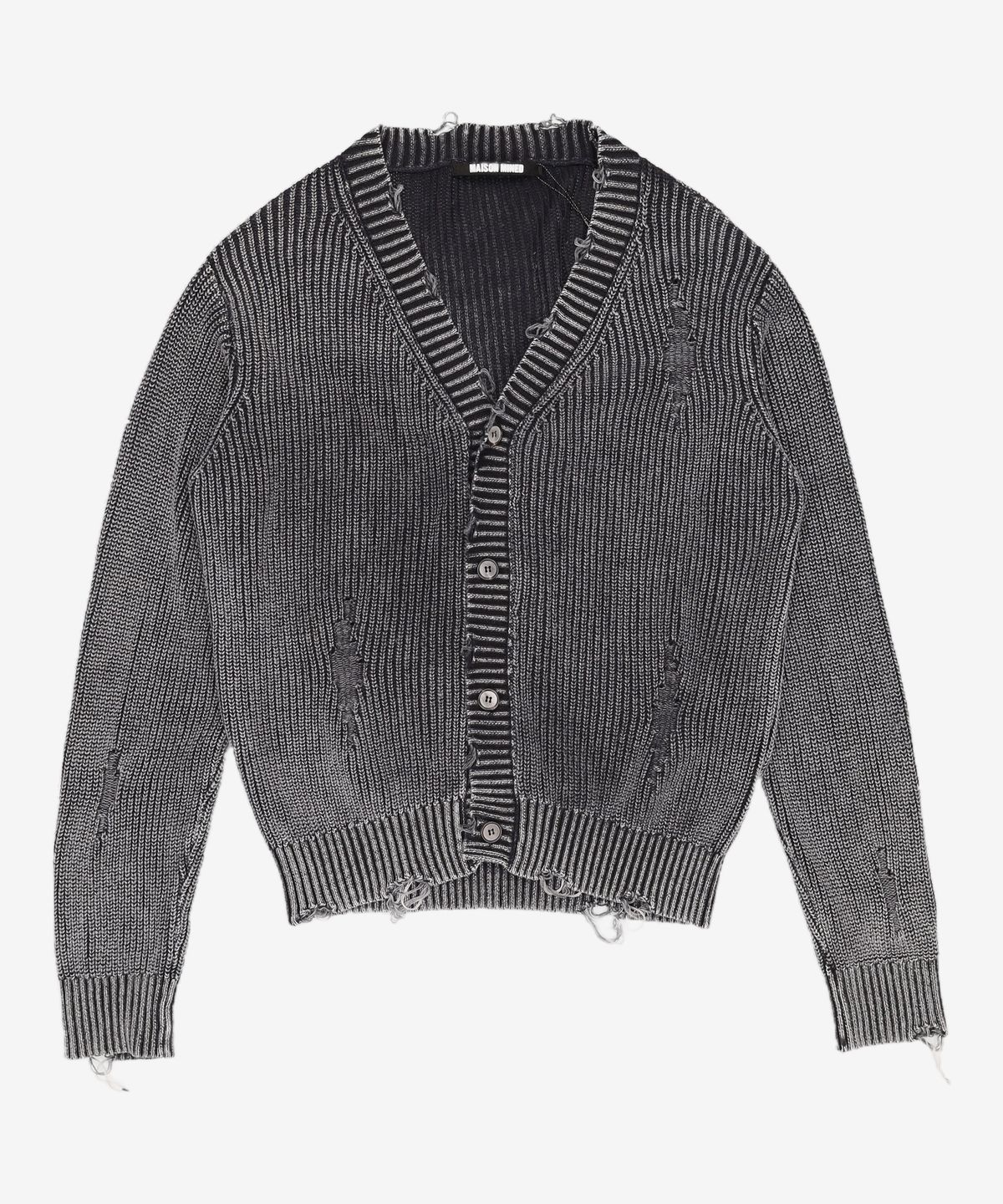 메종미네드(MAISON MINED) DAMAGE COLOUR DYE CARDIGAN DARK GREY S