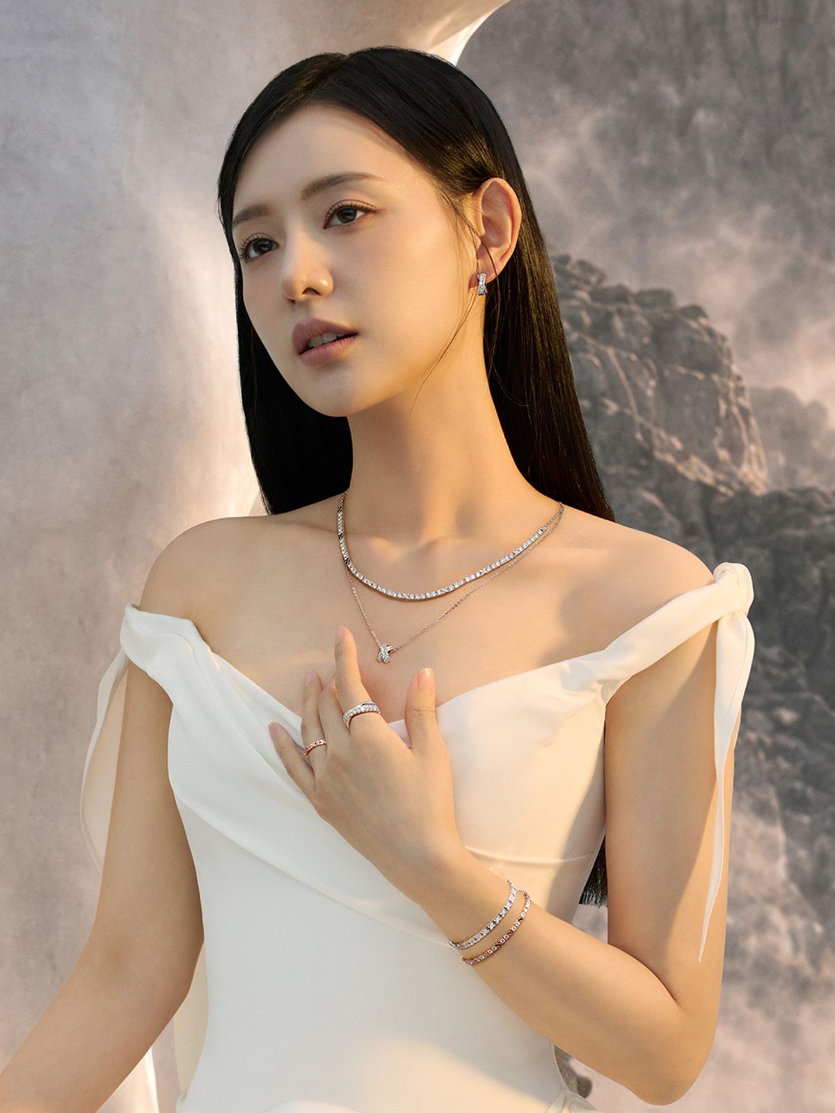스톤헨지(STONEHENGE) 크로싱 14K 화이트골드 랩 그로운 다이아몬드 귀걸이 SA26C02U