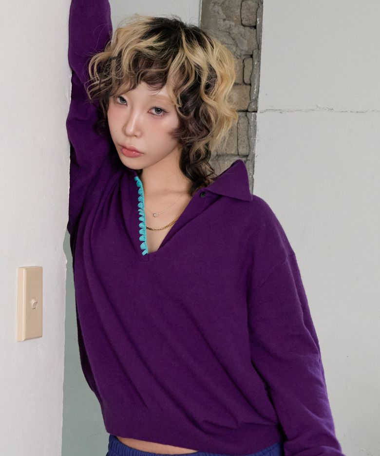Sofa Shell Collar Knit_Purple