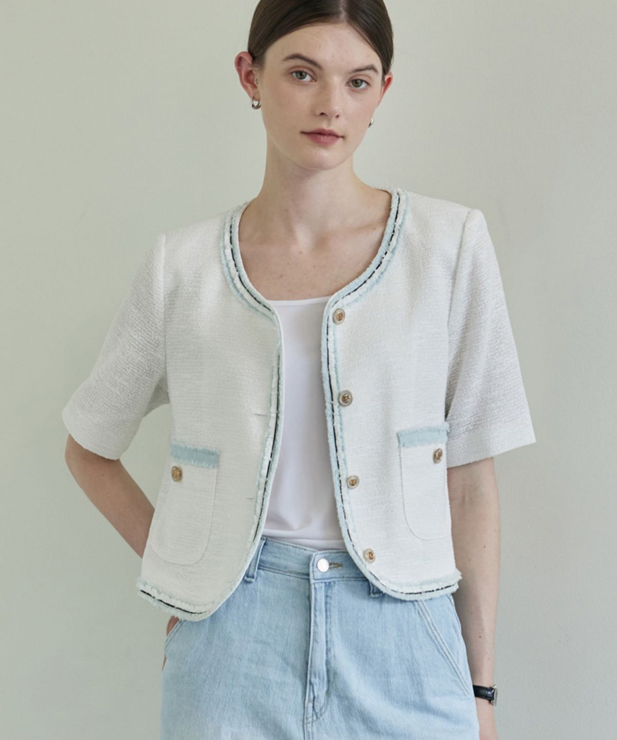 히이크(HYYK) Coloring Point Tweed Jacket_White