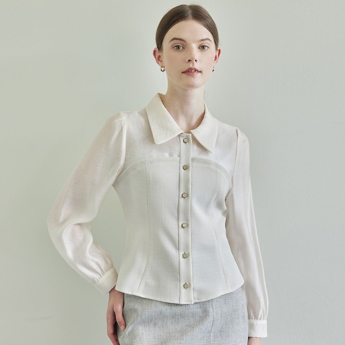 히이크(HYYK) Bustier Combi Blouse_Light Beige