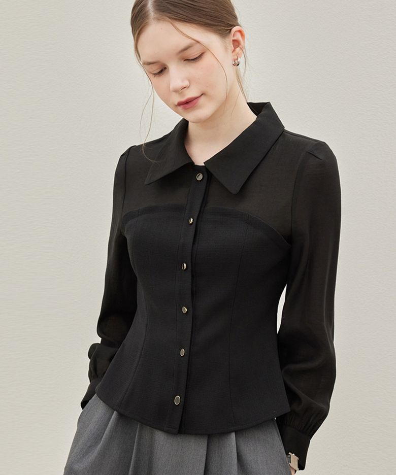 Bustier Combi Button Blouse_Black