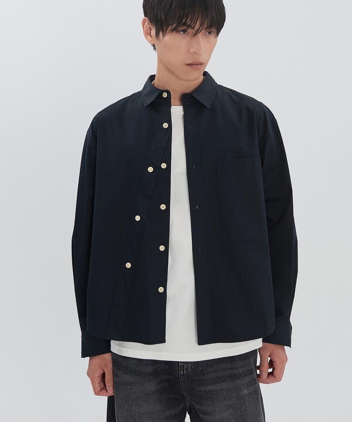 래코드(RECODE) Asymmetric Button Shirt RJSAM26689BKX