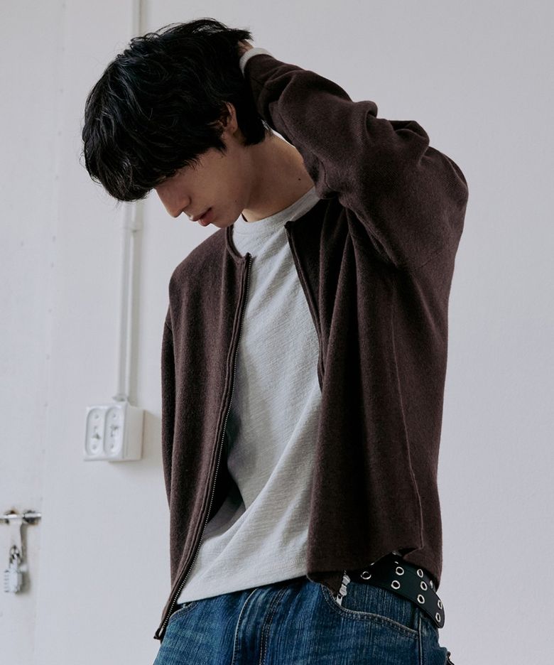로우 엣지 니트집업[브라운]
