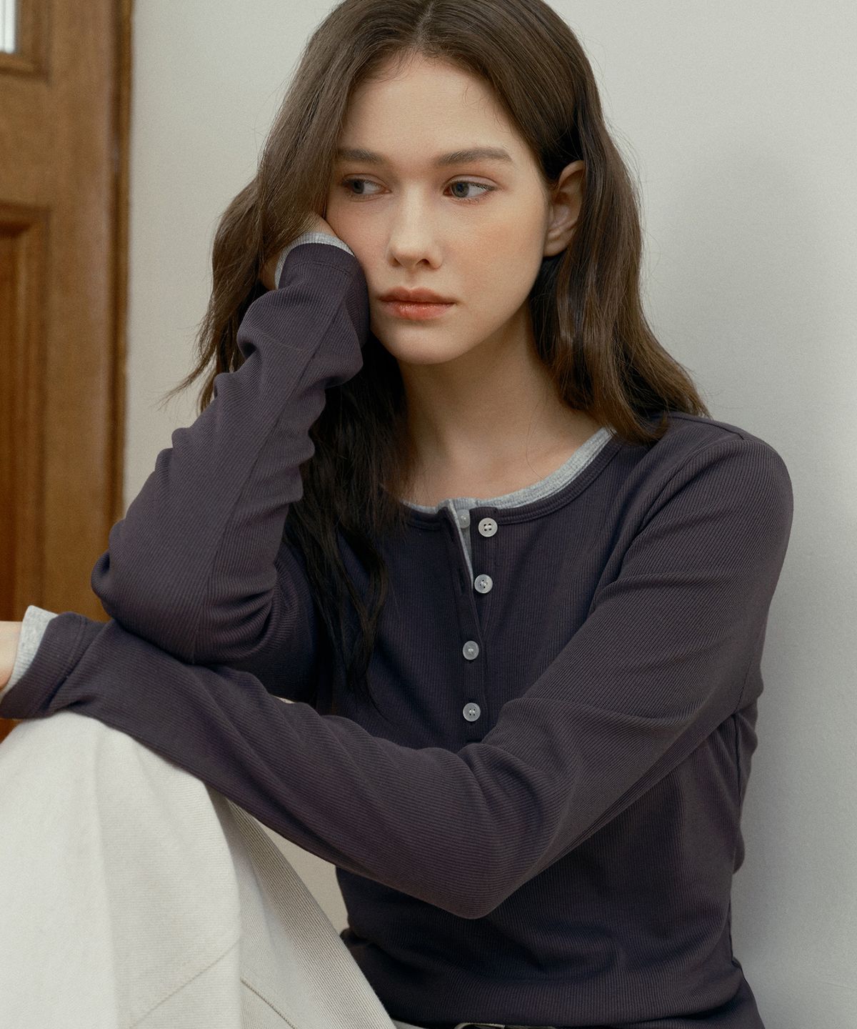 마인드브릿지 우먼(MIND BRIDGE WOMEN) [ON][W]골지 헨리넥 데일리 긴팔 티셔츠 - 4color
