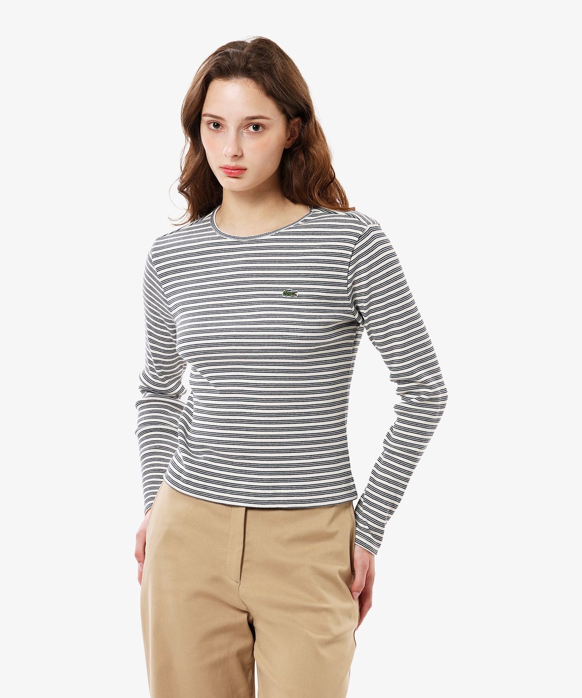 라코스테(LACOSTE) 여성 립 멀티 스트라이프 티셔츠 TF410E-56N 70V