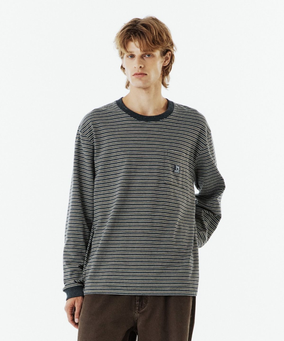 브롬톤 런던(BROMPTON LONDON) STRIPE T-SHIRT - CHARCOAL (P263UTS101)