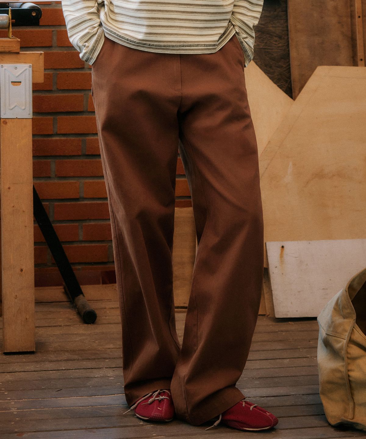반원 아틀리에(VANONE ATELIER) P3326 포크 코튼 팬츠_Brown