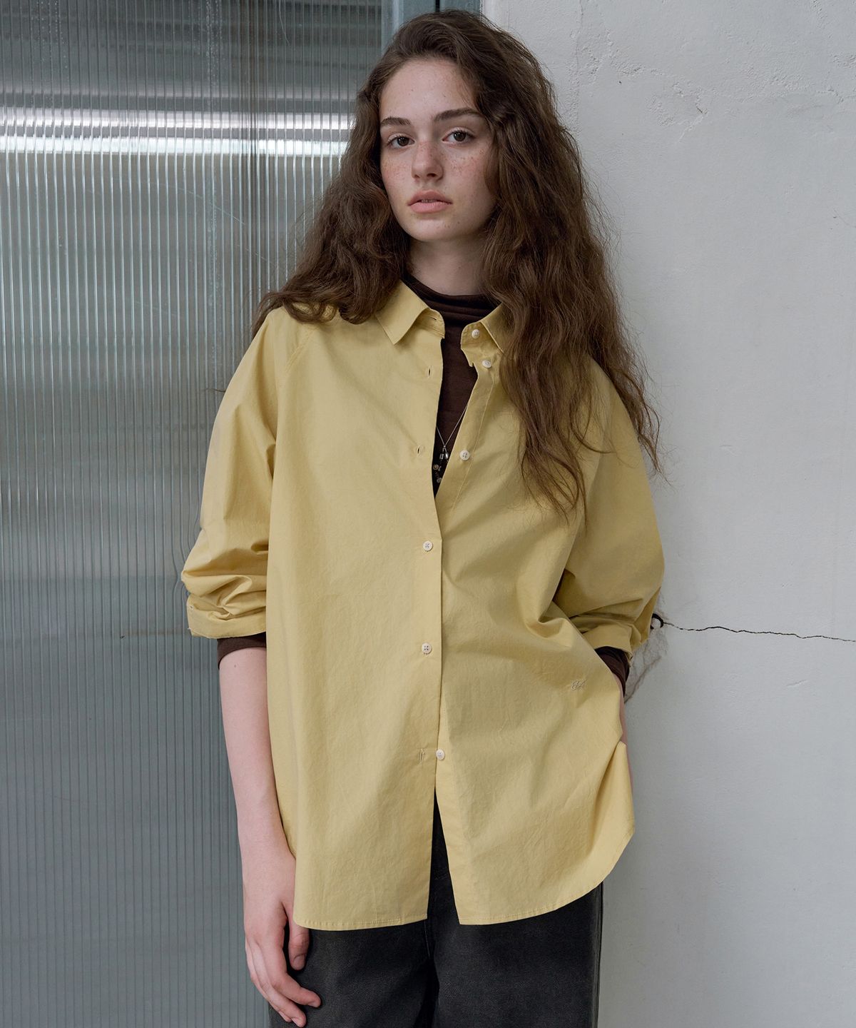 반원 아틀리에(VANONE ATELIER) A3622 코튼 위브 래글런 셔츠_Yellow