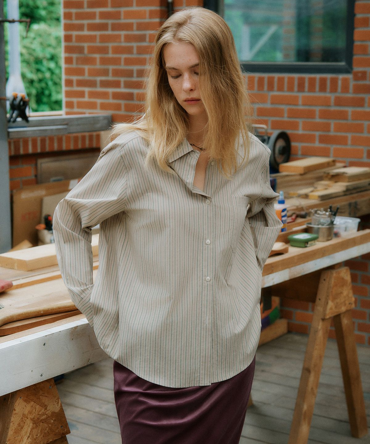 반원 아틀리에(VANONE ATELIER) A3635 헤이즈 스트라이프 셔츠