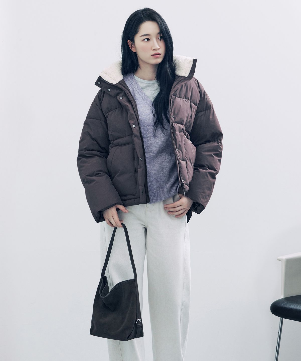 마인드브릿지 우먼(MIND BRIDGE WOMEN) [W]누벅 브라운 레더 스웨이드 버킷백