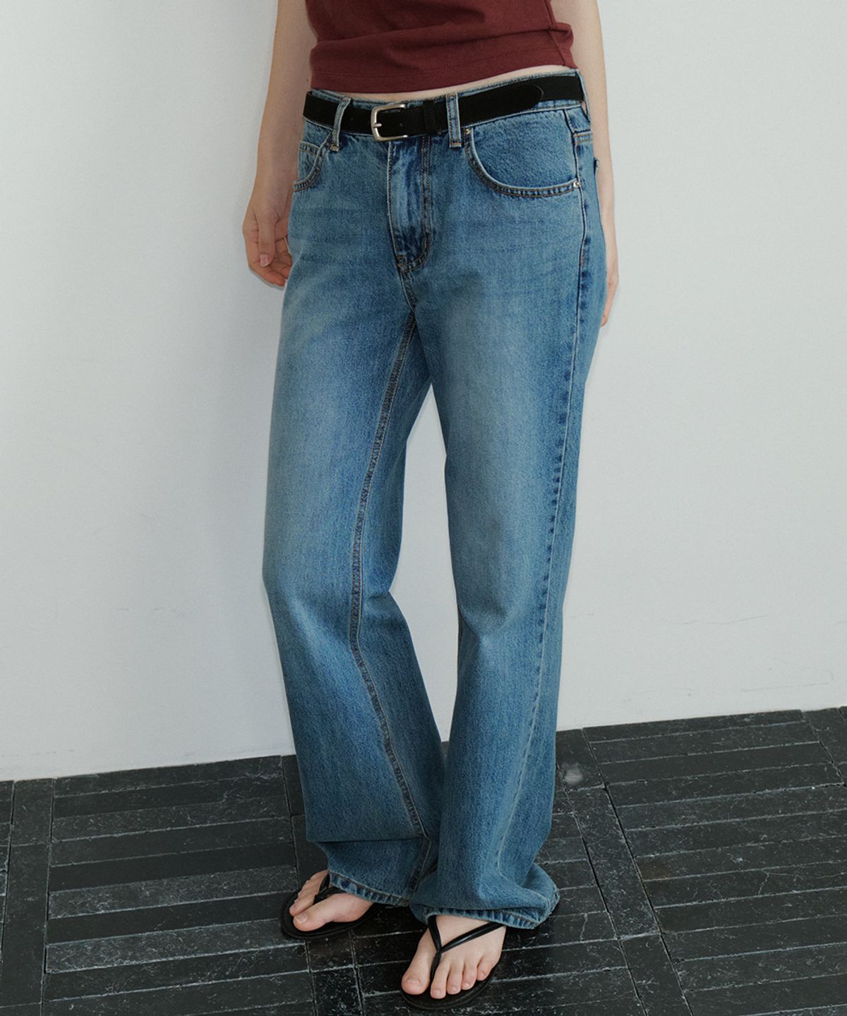 프리버07(FRIVER07) Semi boots cut denim pants [FRFA05DP01]_Deep blue