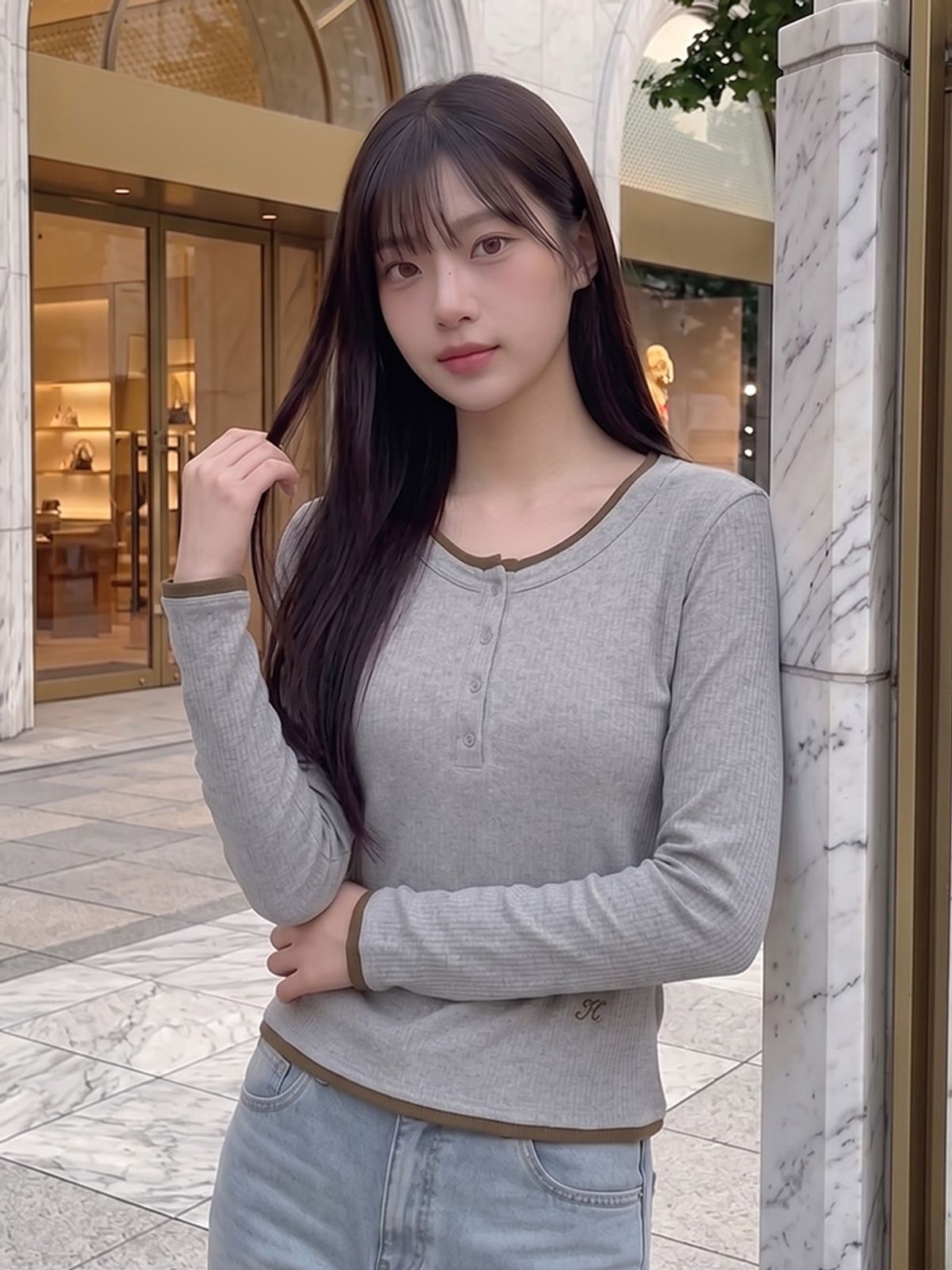 행텐(HANGTEN) 여성 포인텔 헨리넥 레이어드 티셔츠_046(10580-131-610-69)