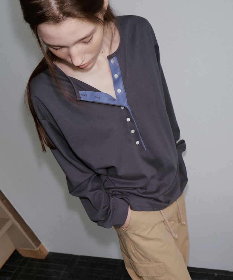 Suede color point t-shirt [FRFA05LT12]_Charcoal