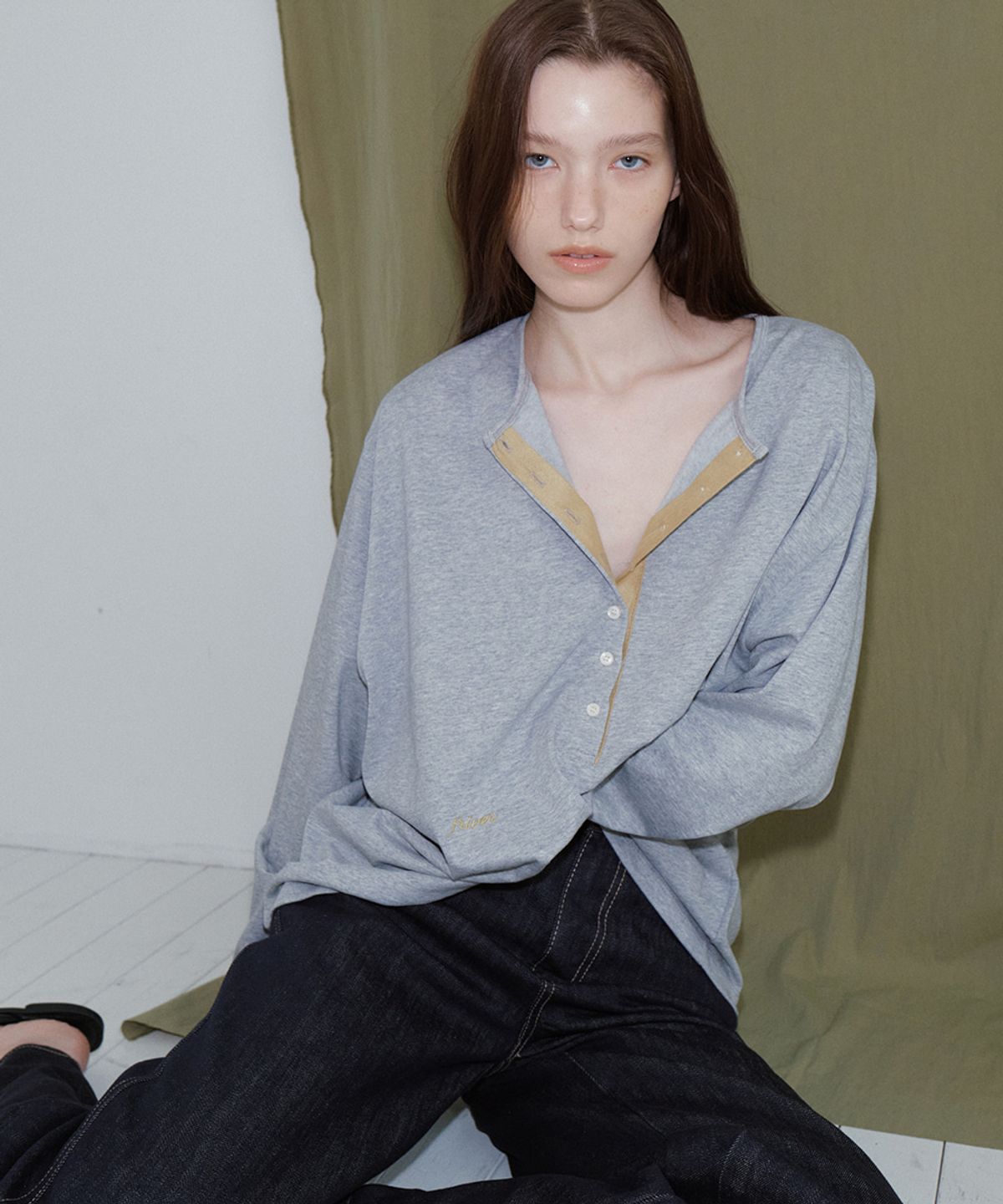 프리버07(FRIVER07) Suede color point t-shirt [FRFA05LT11]_Gray