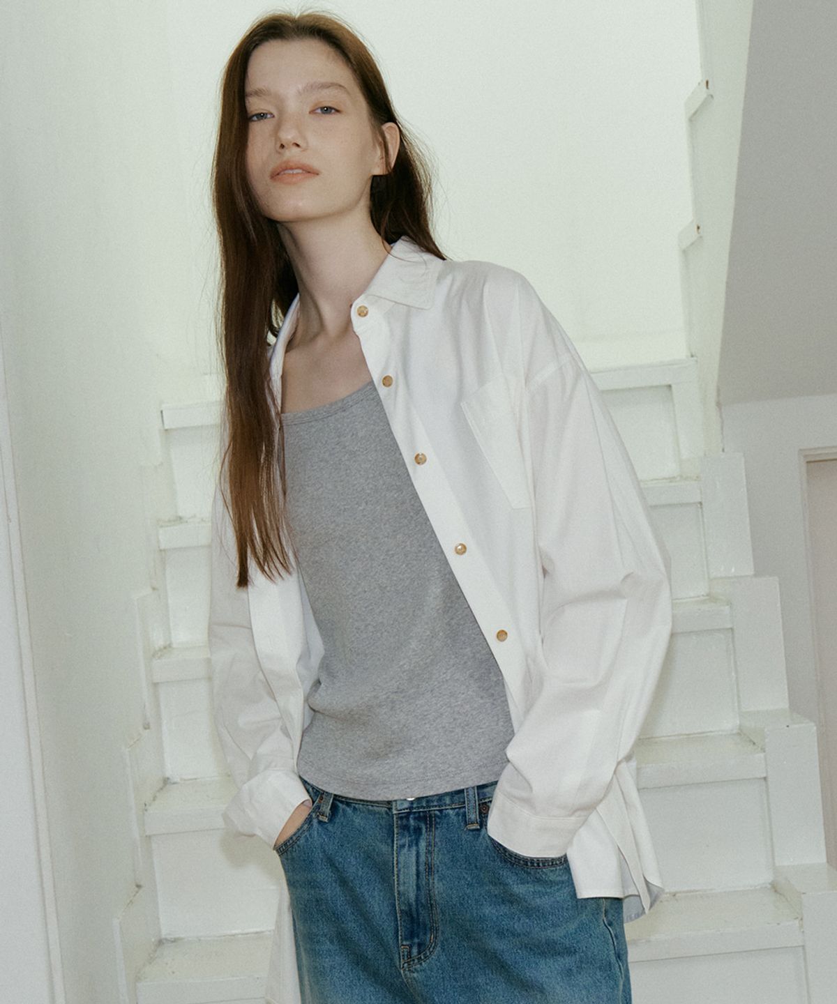 프리버07(FRIVER07) Button pocket oversized shirt [FRFA05SH01]_Ivory