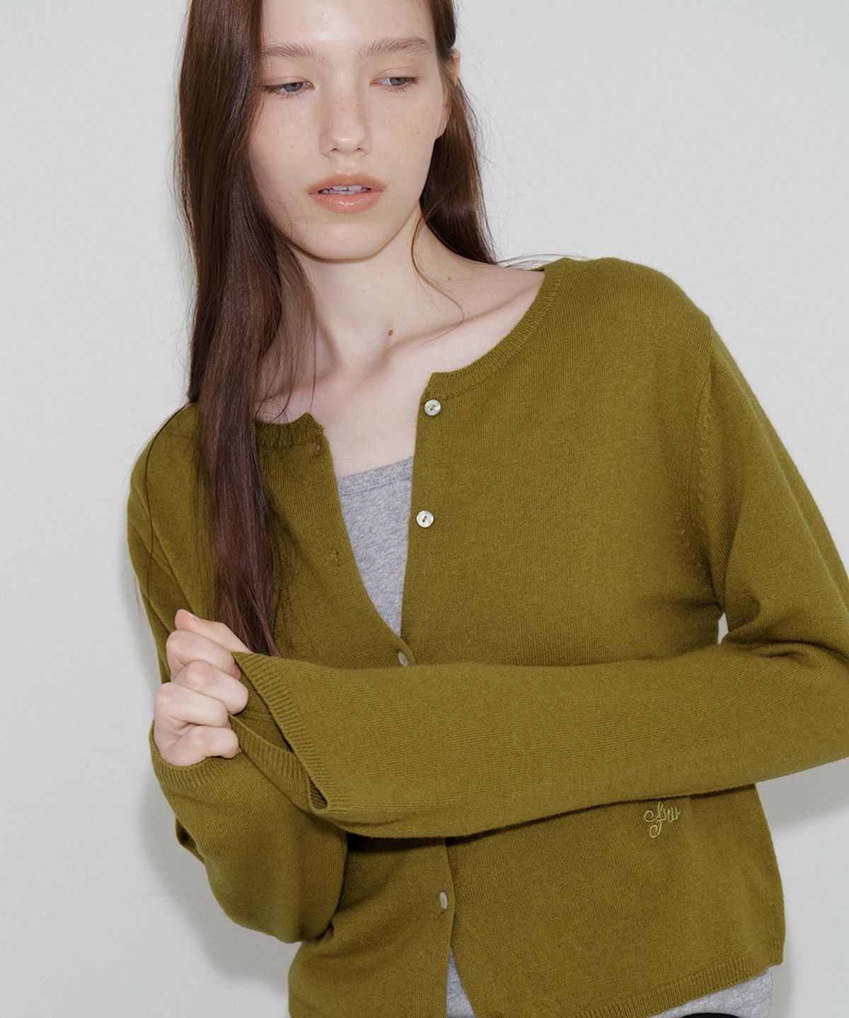 프리버07(FRIVER07) Cashmere blended round cardigan [FRFA05CD03]_Olive