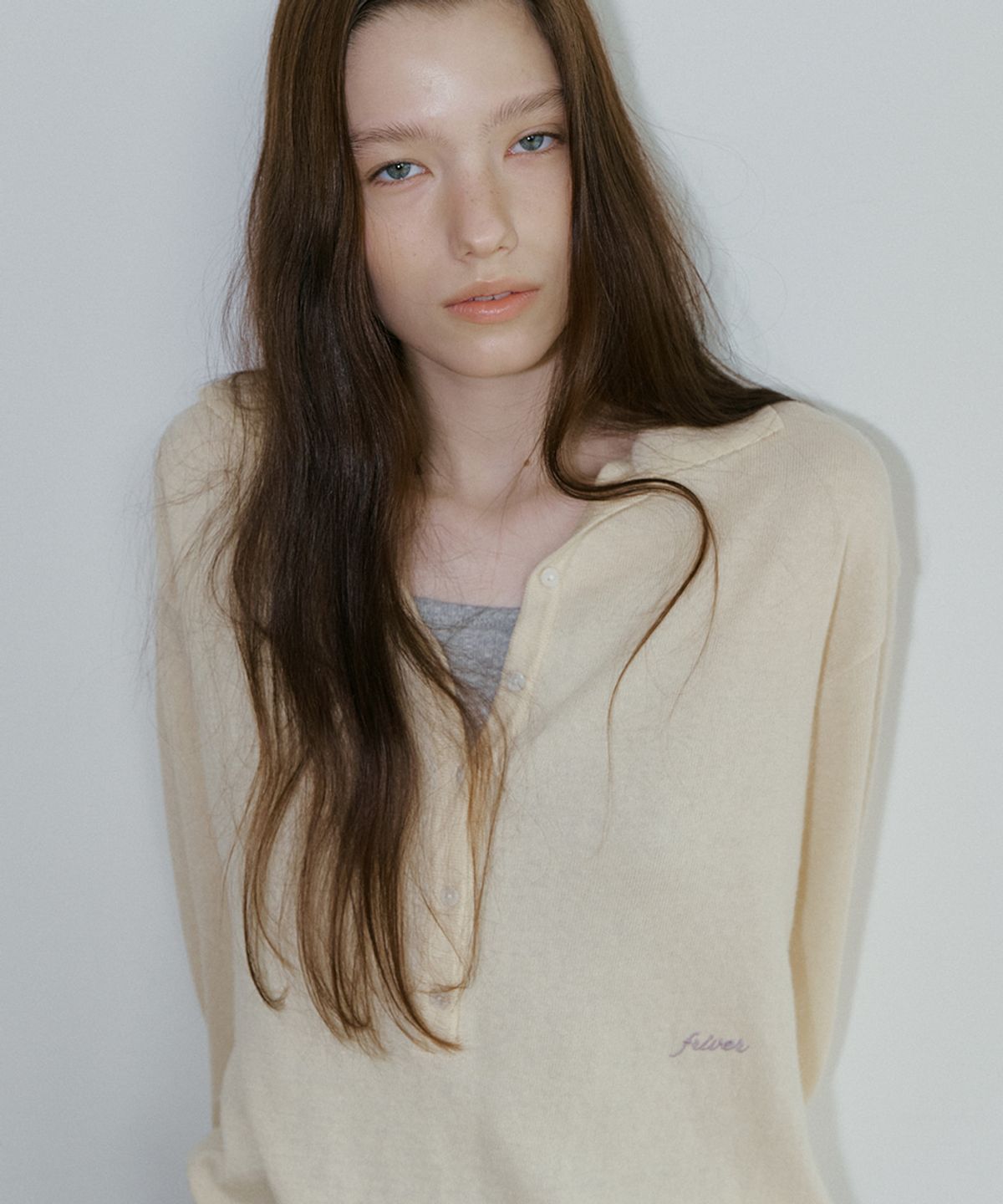 프리버07(FRIVER07) Button collar pk knit [FRFA05NT03]_Butter
