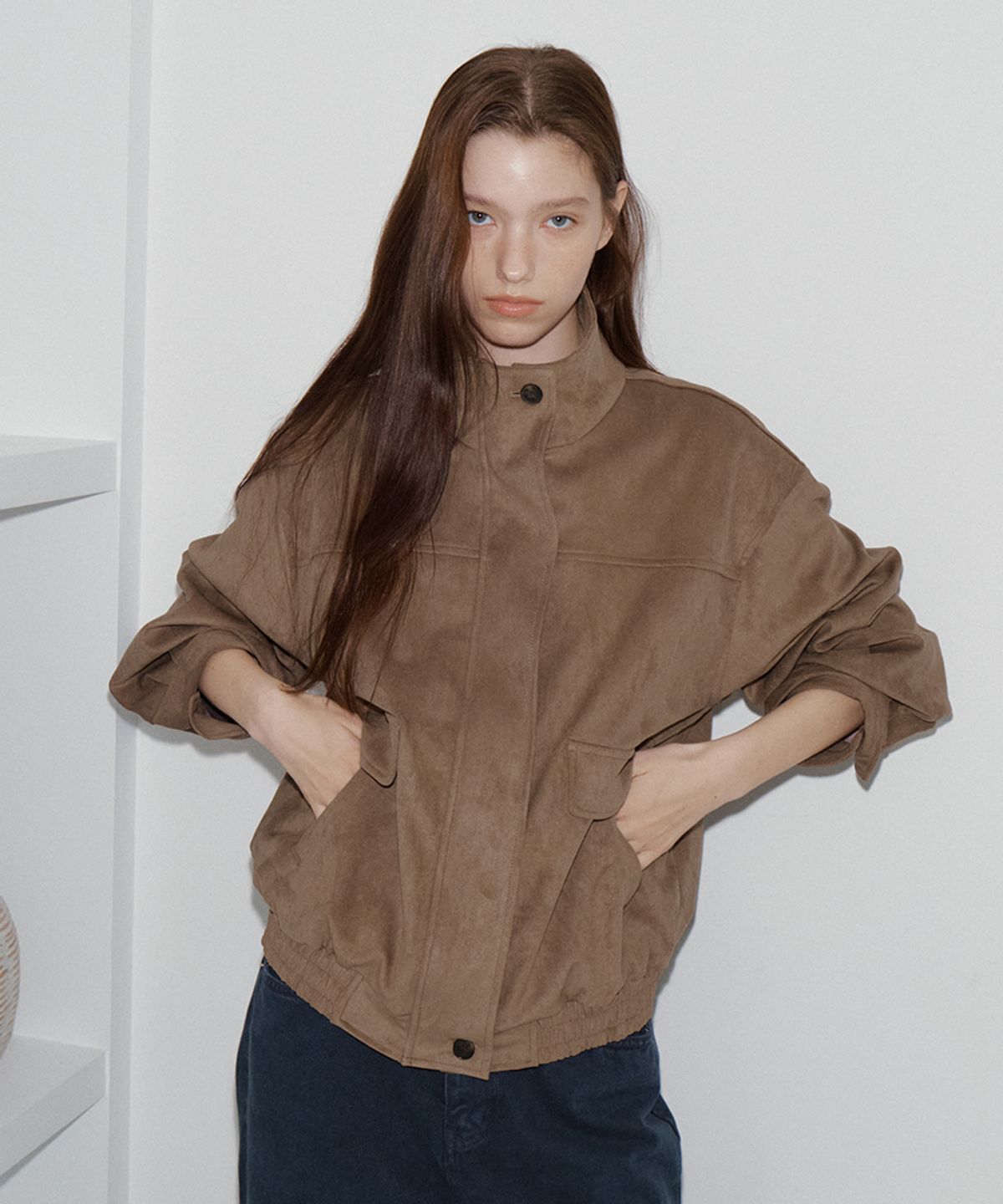 프리버07(FRIVER07) Suede high neck blouson jacket [FRFA05JK01]_Beige