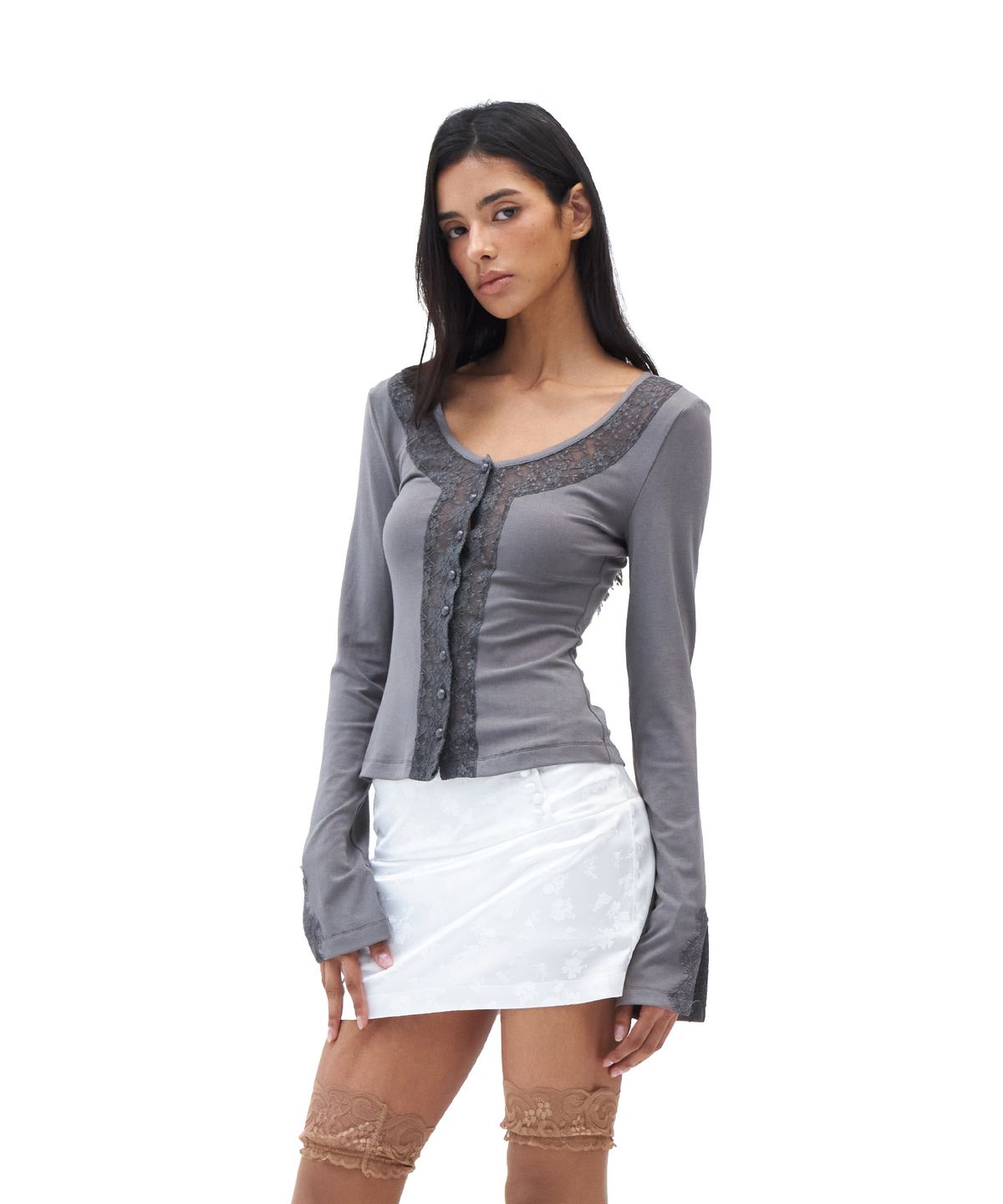 힐다(HILLDA) Odette Lace Cardigan [Gray]
