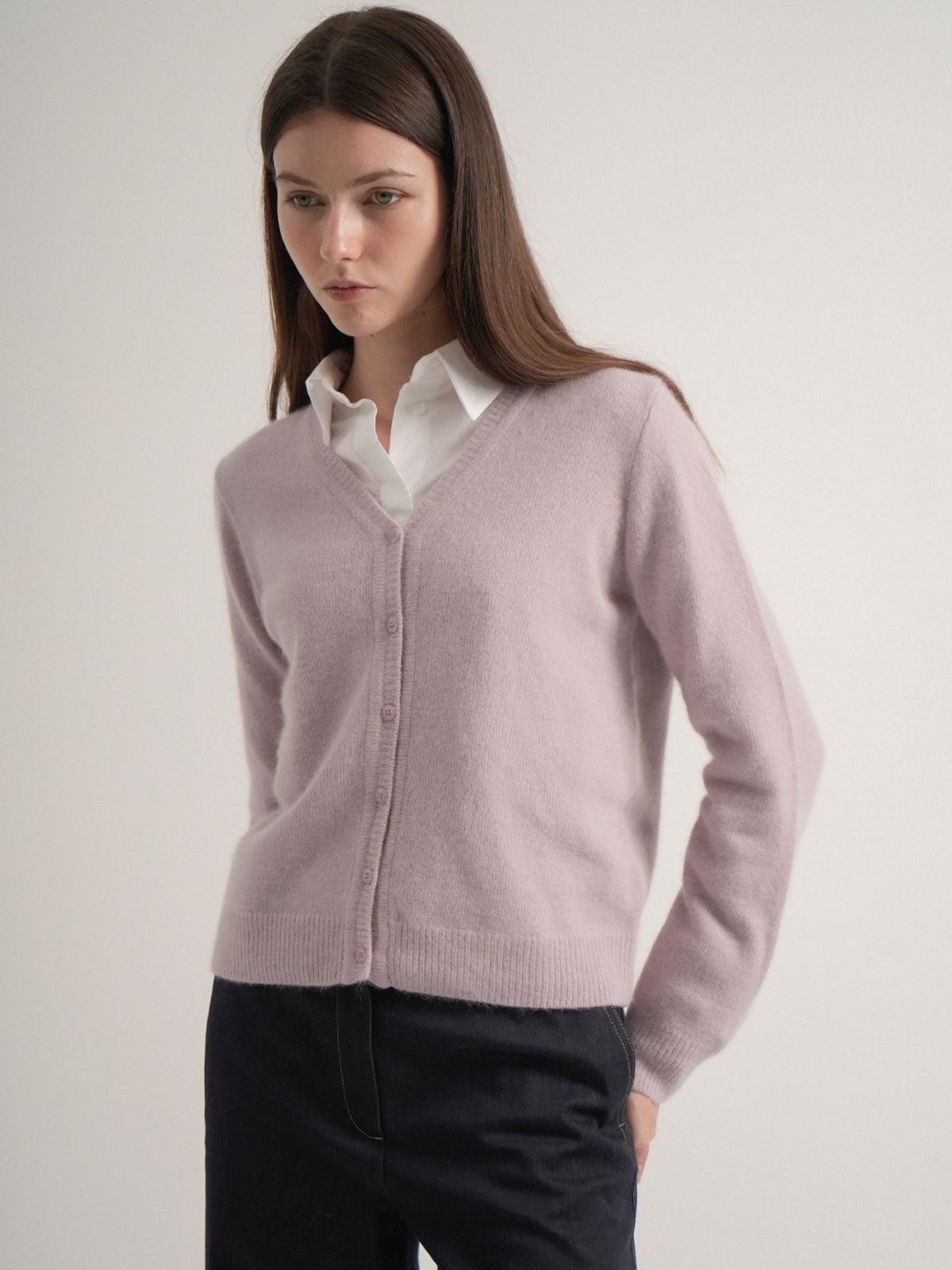 블레티(VLETI) Raccoon Basic V-neck Knit Cardigan (Purple)