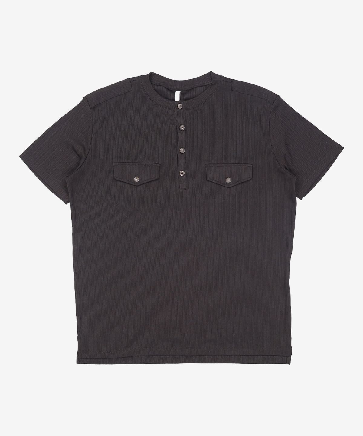 노이어(NOIRER) 리브드 헨리넥 하프 티셔츠 (블랙) 2XL