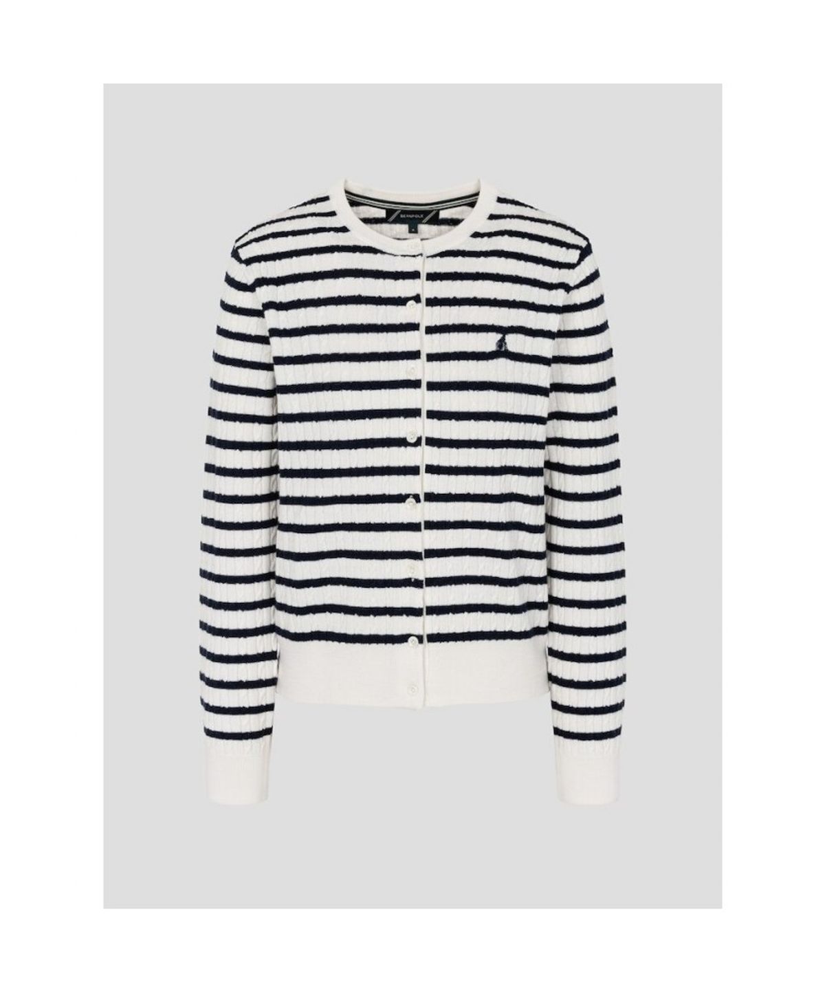 빈폴 레이디스(BEANPOLE LADIES) [Essential] 울 슬림케이블 스트라이프 카디건 아이보리 (BF685AE050)