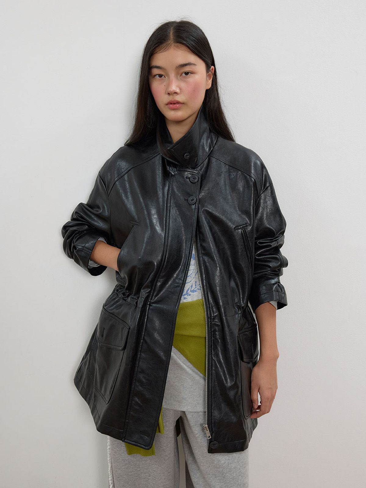 뮈뮈에르(MUEMUER) Faux Leather Safari Jacket MU2678JK802M