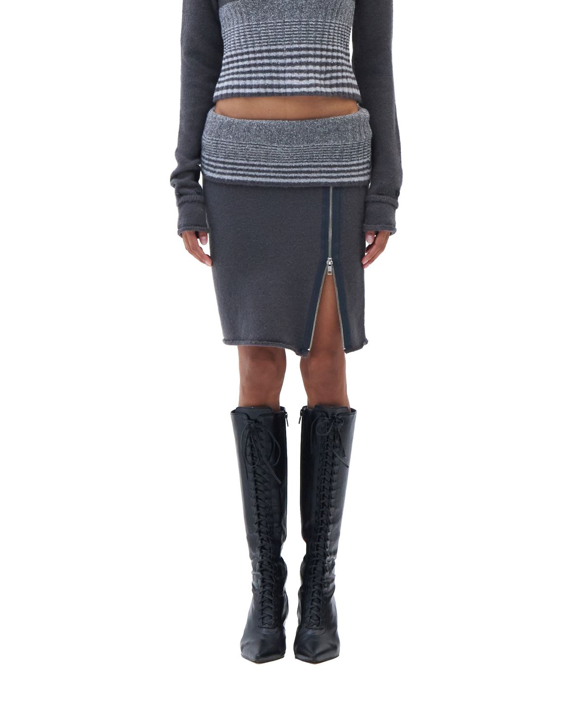 힐다(HILLDA) Fold-Over Midi Skirt [Gray]