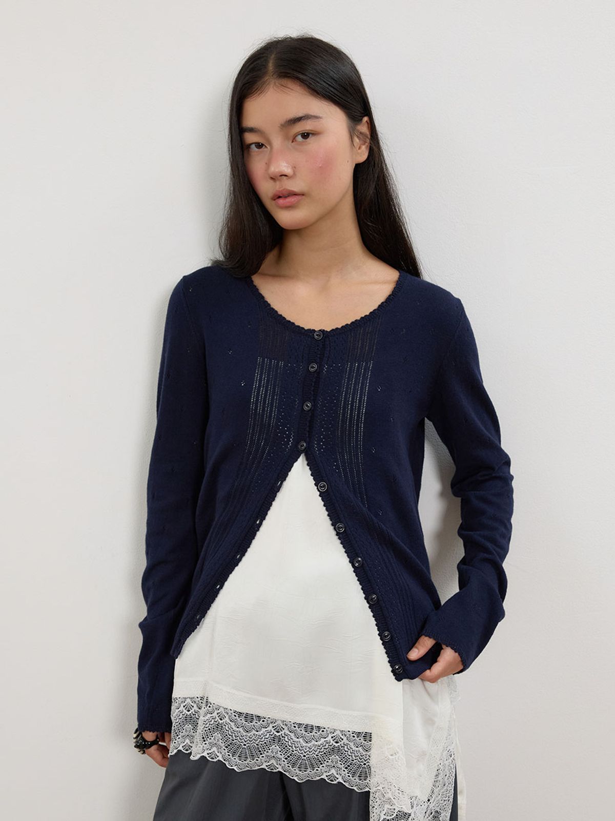 뮈뮈에르(MUEMUER) Pointelle Knit Cardigan MU2678CD803M
