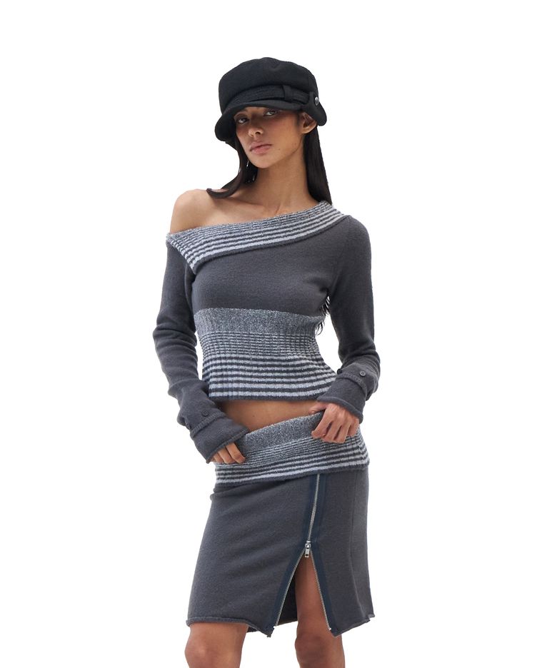 Fold-Over Off-Shoulder Top [Gray]