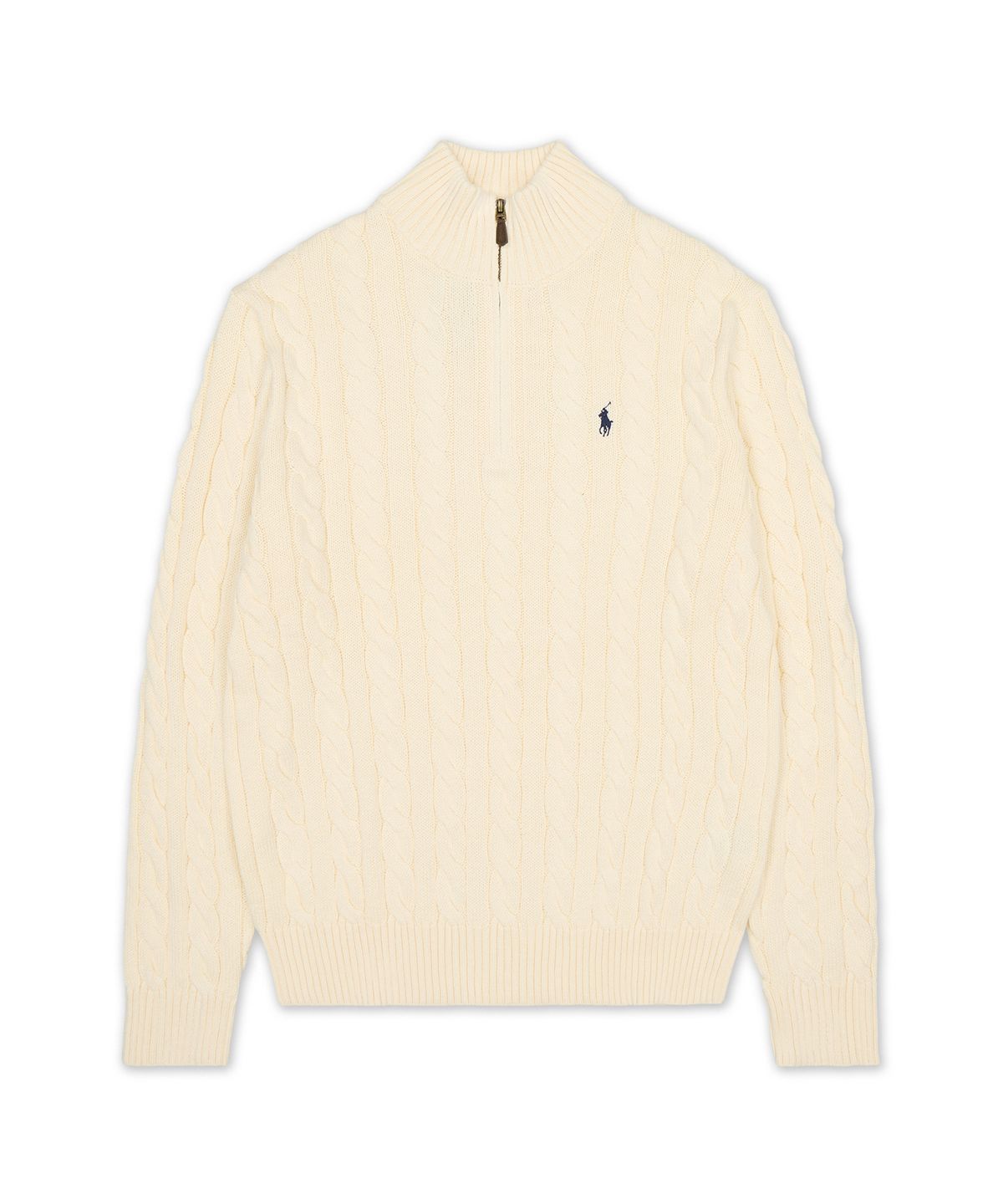 폴로 랄프 로렌(POLO RALPH LAUREN) 케이블 니트 코튼 쿼터 지퍼 스웨터-내추럴