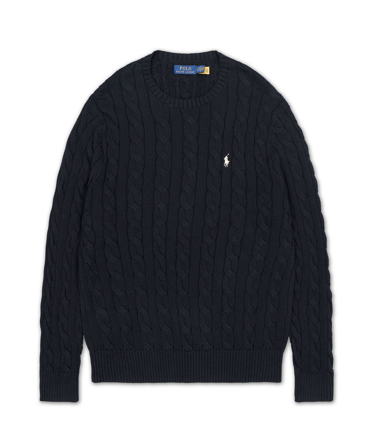 폴로 랄프 로렌(POLO RALPH LAUREN) 케이블 니트 코튼 브이넥 스웨터-네이비