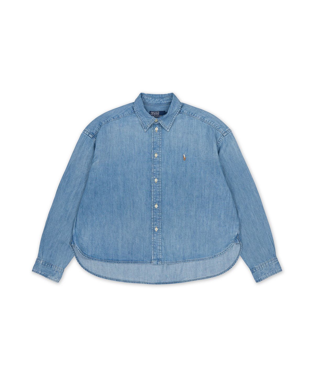 폴로 랄프 로렌(POLO RALPH LAUREN) 크롭 박스 데님 셔츠 - 블루
