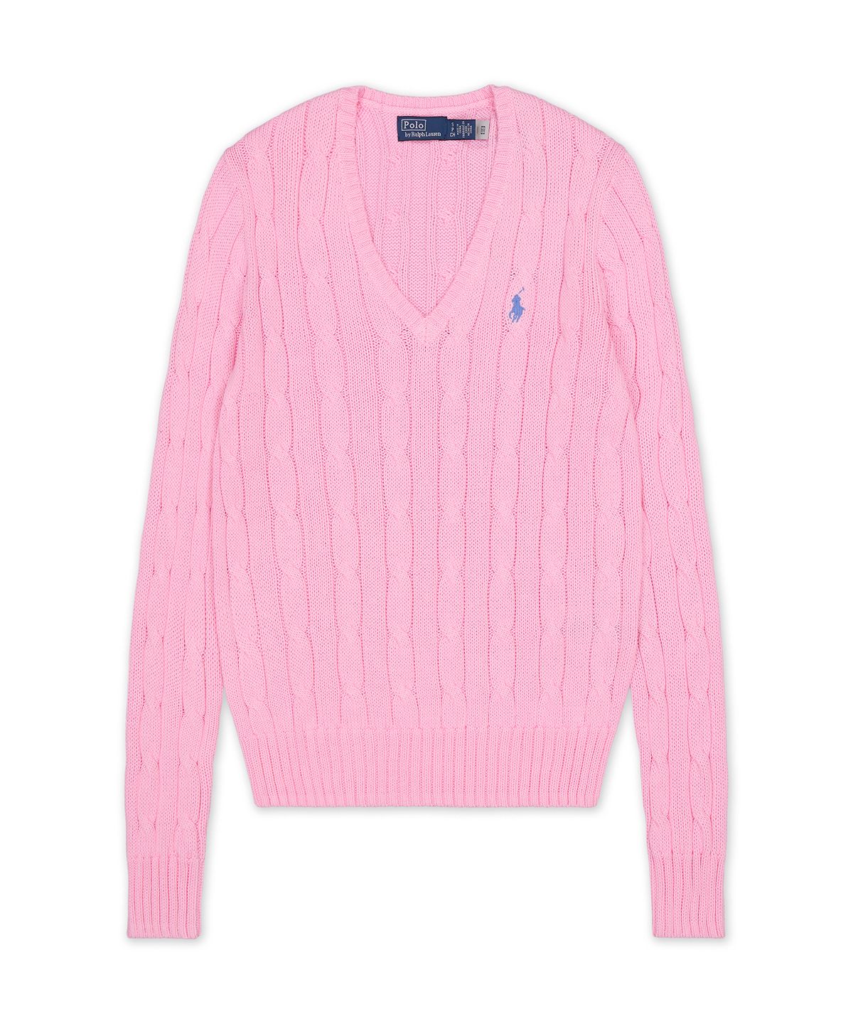폴로 랄프 로렌(POLO RALPH LAUREN) 케이블 니트 코튼 브이넥 스웨터-핑크