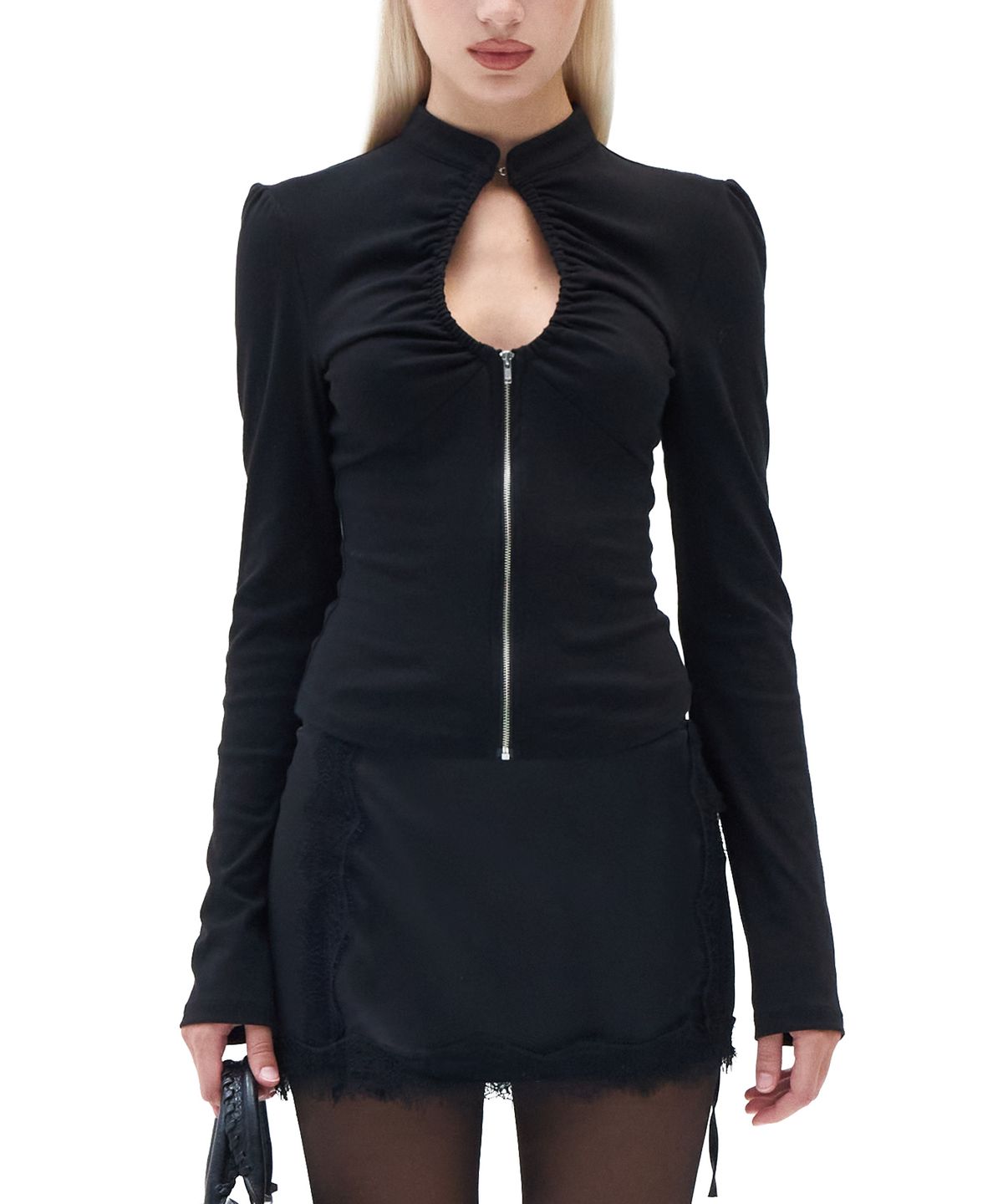 힐다(HILLDA) Keyhole Ruched Top [Black]