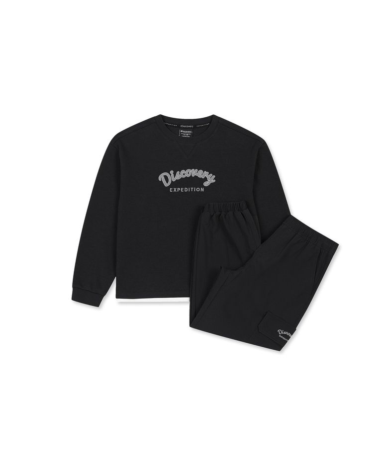 키즈 그래픽 맨투맨-우븐팬츠 2SET (BLACK)