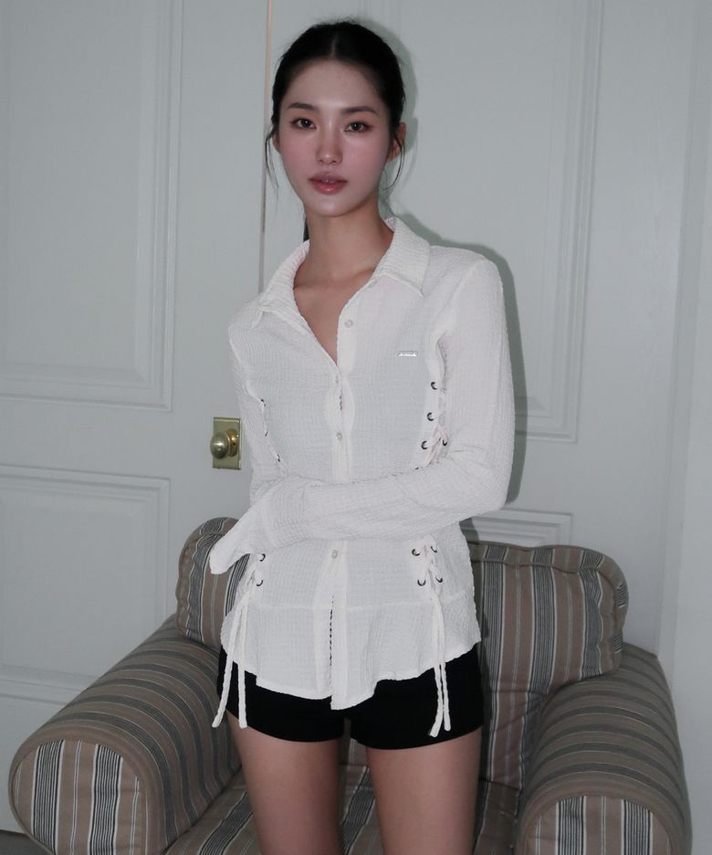 아일렛 스트랩 크로스 소매 러플 디테일 롱슬리브 슬림 가디건 자켓 _2COLOR