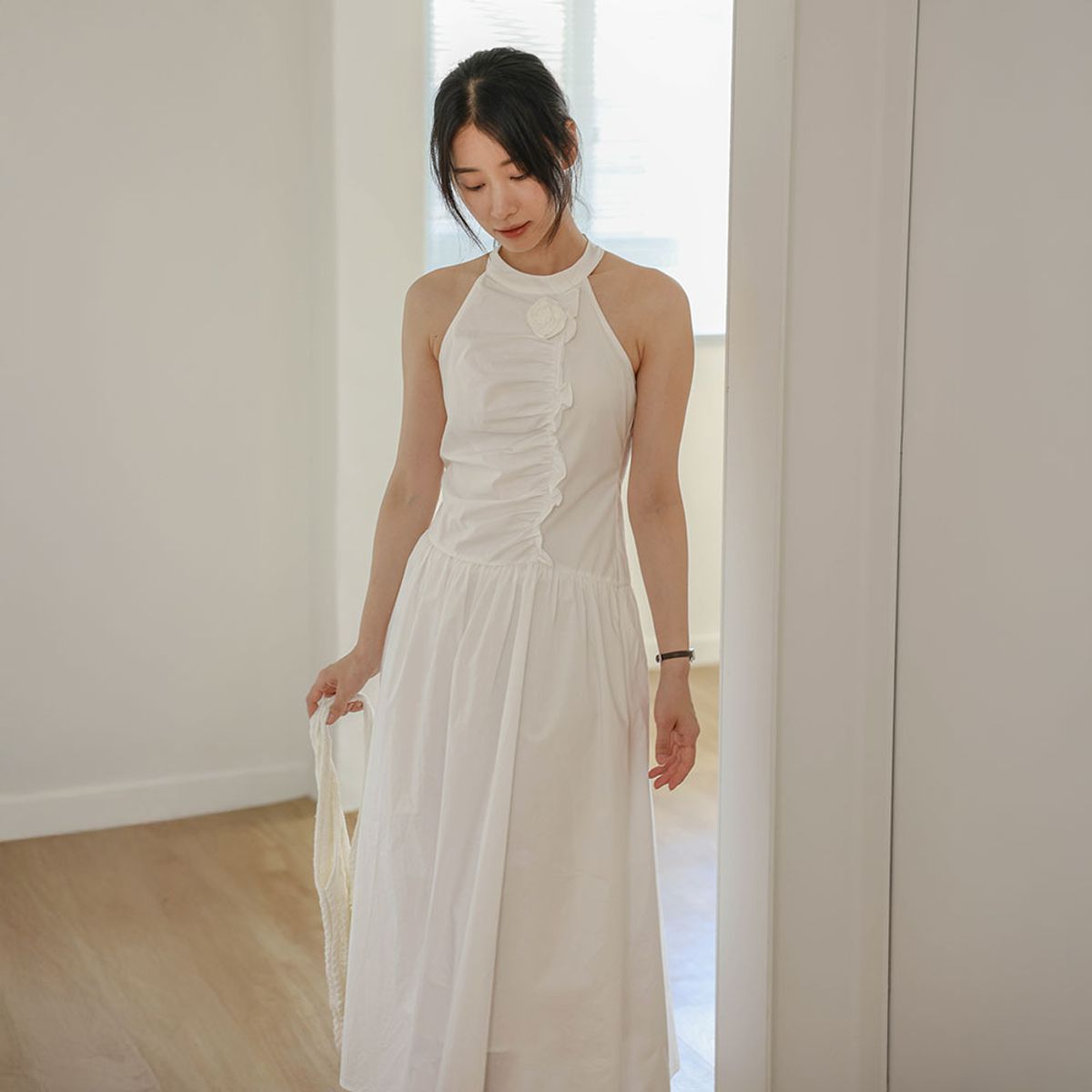 랭썬(LANGSON) LS_Ruched halter neck dress