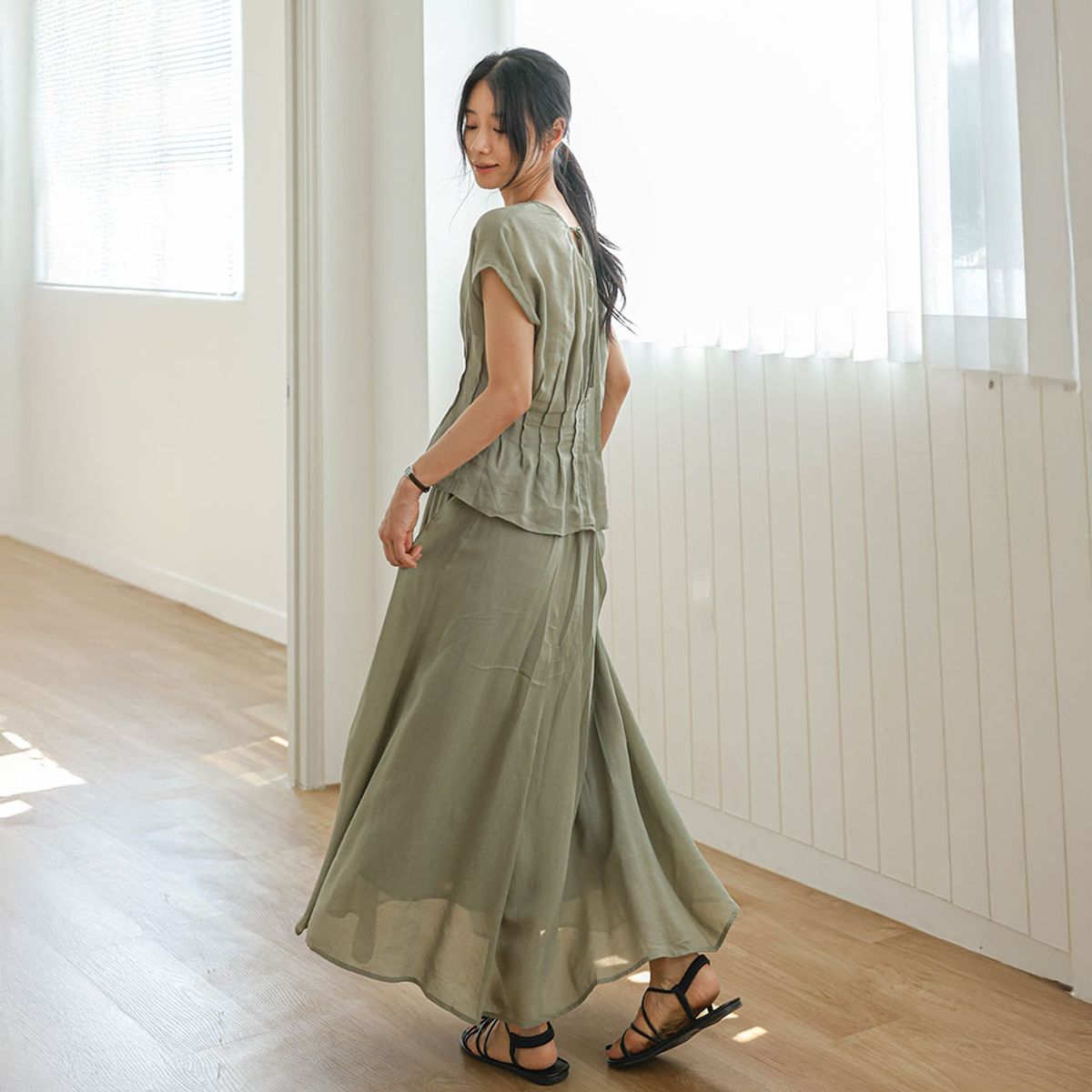 랭썬(LANGSON) LS_Daily drape blouse and skirt set